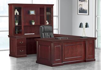 Picture of Traditional Veneer, Executive 72" U Desk Station, Overhead Storage, Executive Chair