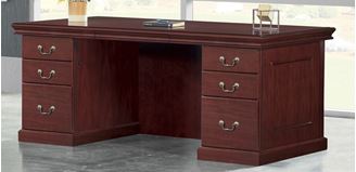 Picture of Set of Two, Executive Traditional Veneer 66" Double Pedestal Desk 