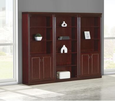 Picture of Traditional Veneer, Executive 3-Section Wall Bookcase