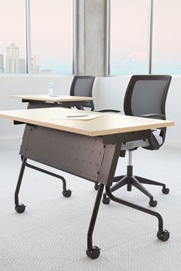 Picture of Pack of (2), 4' Mobile Nesting Table with Swivel Chairs