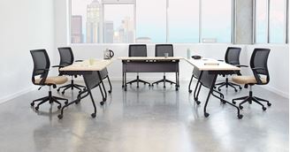 Picture of Pack of (3), 6' Mobile Nesting Table with Swivel Chairs