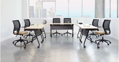 Picture of Pack of (3), 6' Mobile Nesting Table with Swivel Chairs